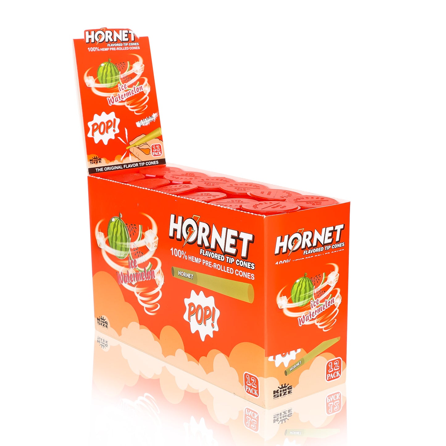 HORNET Watermelon Flavors Pre Rolled Cones, King Size Pre Rolled Rolling Paper With Tips, Slow Burning Rolling Cones & Flavored Pop, 3 PCS / Tube, 12 Tubes / Box