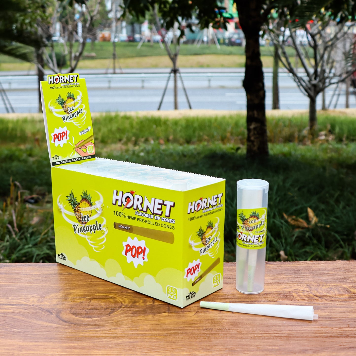 HORNET Pineapple Flavors Pre Rolled Cones, King Size Pre Rolled Rolling Paper With Tips, Slow Burning Rolling Cones & Flavored Pop, 3 PCS / Tube, 12 Tubes / Box