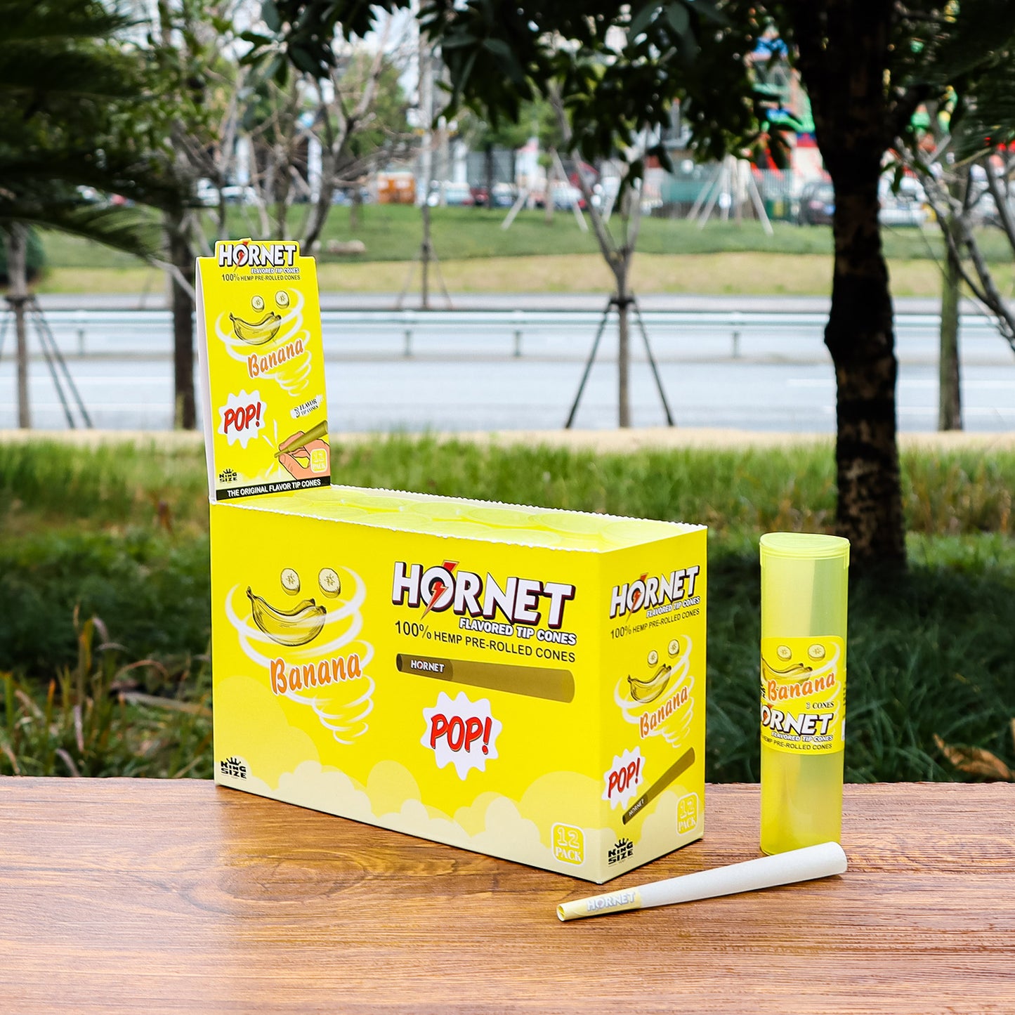 HORNET Banana Flavors Pre Rolled Cones, King Size Pre Rolled Rolling Paper With Tips, Slow Burning Rolling Cones & Flavored Pop, 3 PCS / Tube, 12 Tubes / Box