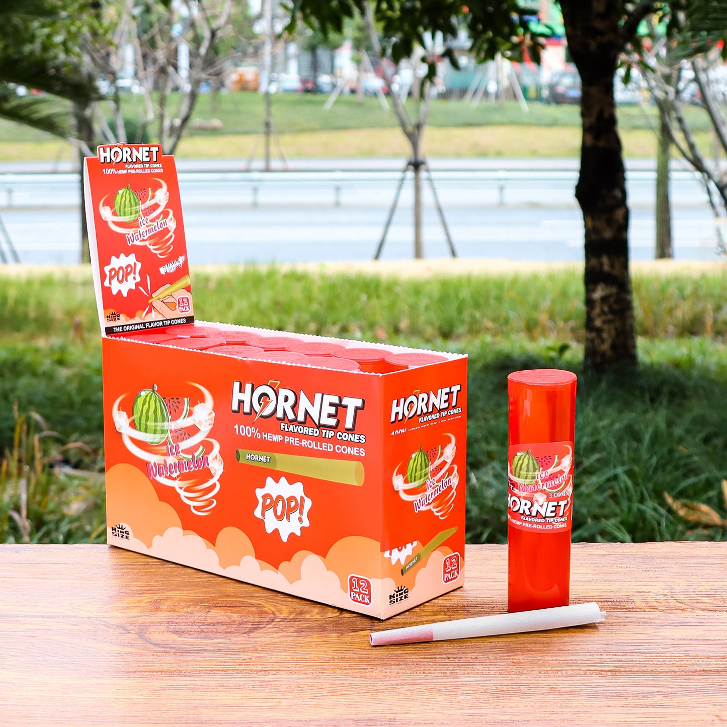 HORNET Watermelon Flavors Pre Rolled Cones, King Size Pre Rolled Rolling Paper With Tips, Slow Burning Rolling Cones & Flavored Pop, 3 PCS / Tube, 12 Tubes / Box
