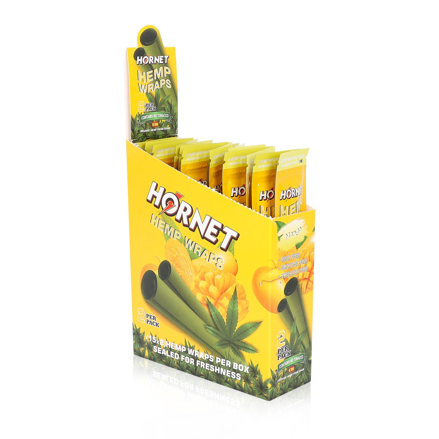 Hornet Mango Flavoured Hemp Blunt Wraps 30 Hemp Wraps Per Box