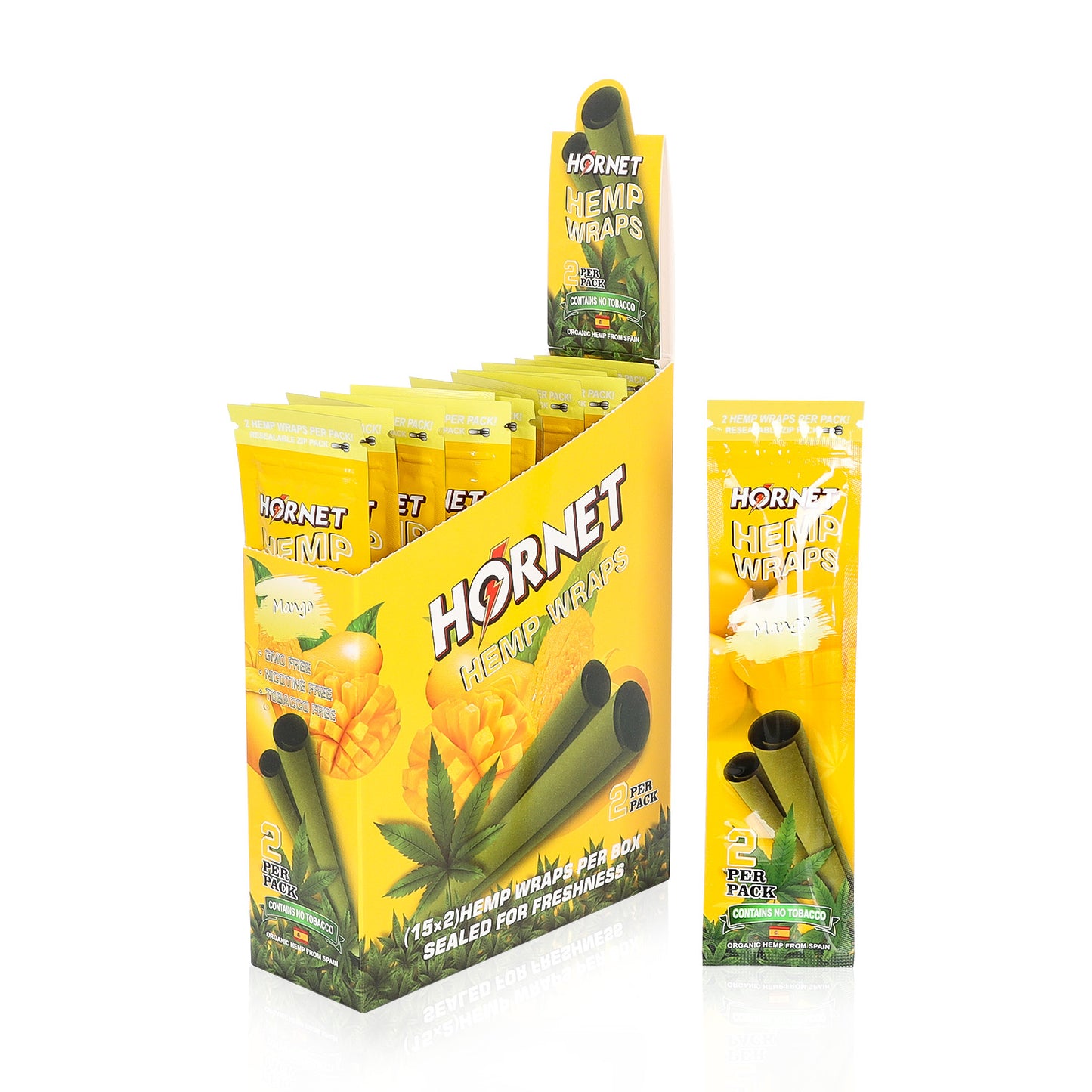 Hornet Mango Flavoured Hemp Blunt Wraps 30 Hemp Wraps Per Box