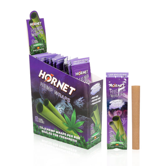 Hornet Grape Flavoured Hemp Blunt Wraps 30 Hemp Wraps Per Box