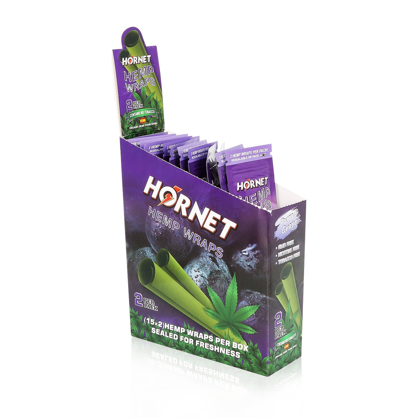 Hornet Grape Flavoured Hemp Blunt Wraps 30 Hemp Wraps Per Box