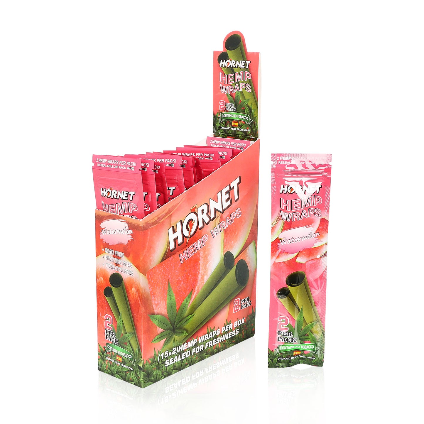 Hornet Watermelon Flavoured Hemp Blunt Wraps 30 Hemp Wraps Per Box