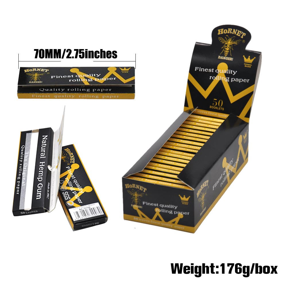 HORNET 70 mm Rolling Papers, Natural Slim Rolling Papers, White Organic Rolling Paper, 50 Leaves / Pack 50 Pack / Box