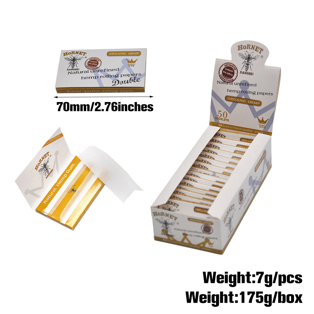 HORNET 70 mm Rolling Papers, Natural Slim Rolling Papers, White Organic Rolling Paper, 100 Leaves / Pack 25 Pack / Box