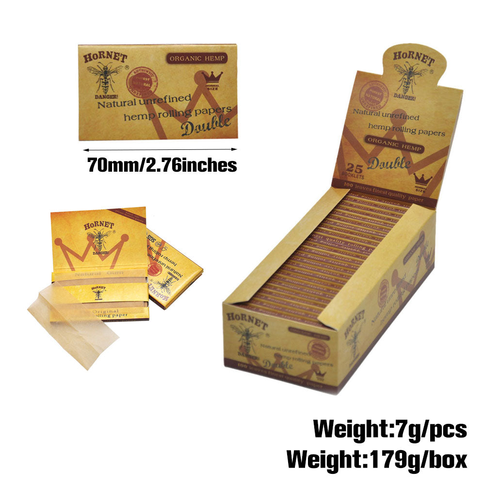 HORNET 70 mm Rolling Papers, Natural Slim Rolling Papers, Brown Organic Rolling Paper, 100 Leaves / Pack 25 Pack / Box