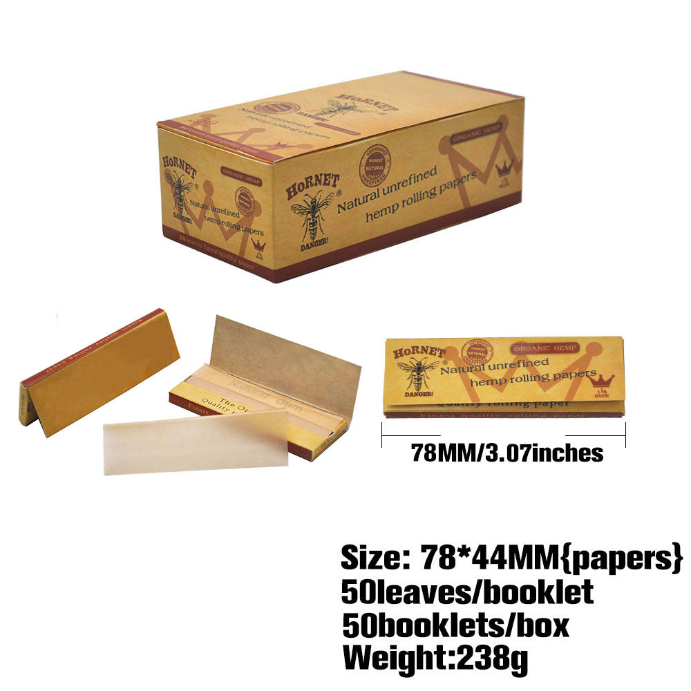 HORNET 1 1/4 Size Rolling Papers, Natural Slim Rolling Papers, Brown Organic Rolling Paper, 50 Leaves / Pack 50 Pack / Box