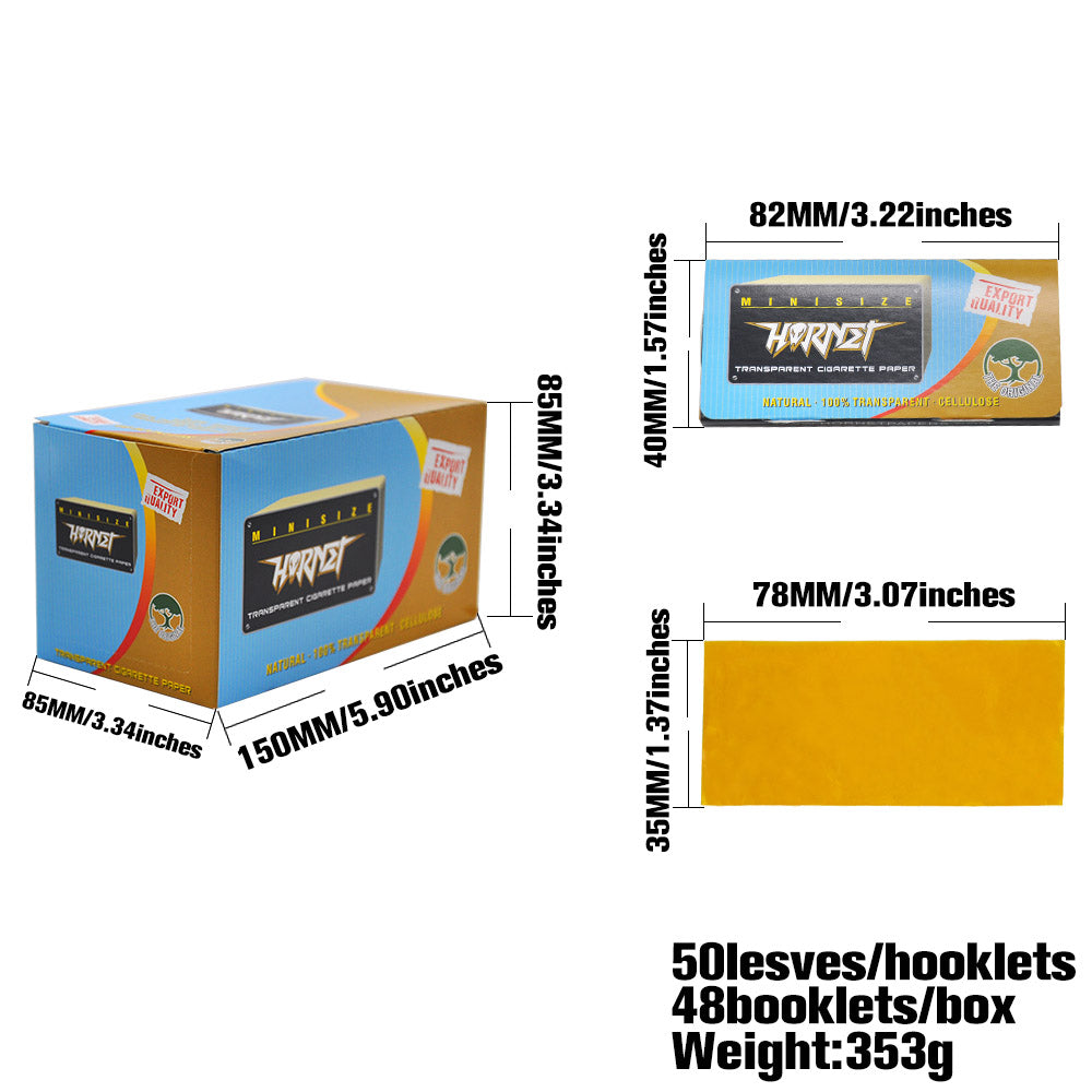 HORNET Gold Transparent Cellulose Rolling Papers, 1 1/4 Size Clear Rolling Paper, 50 Pieces / Pack 48 Packs / Box