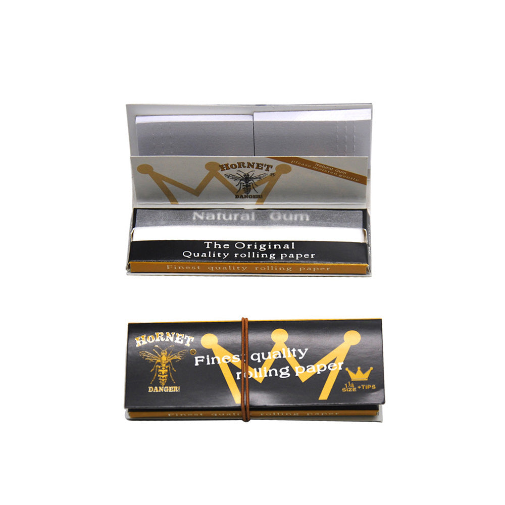 HORNET 1 1/4 Size White Rolling Paper With White Tips, Natural Slim Rolling Papers, 50 PCS / Pack 50 Packs / Box