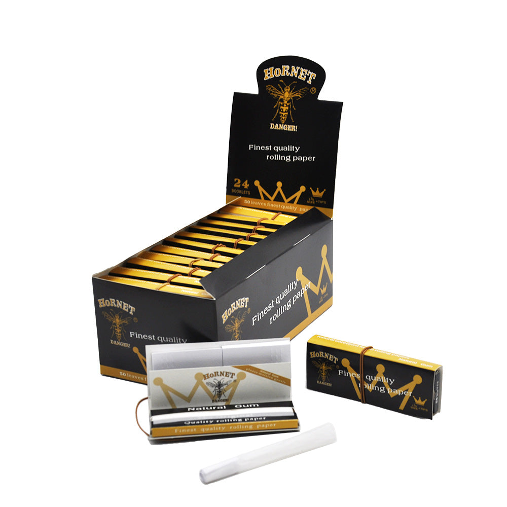 HORNET 1 1/4 Size White Rolling Paper With White Tips, Natural Slim Rolling Papers, 50 PCS / Pack 50 Packs / Box