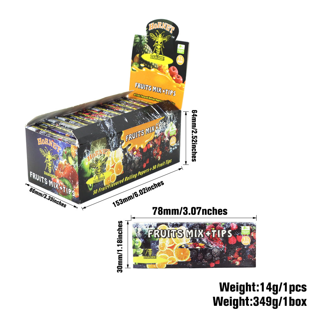 Hornet 78mm Mix Fruit Flavors Rolling Papers, Slow Burning Rolling Paper, Natural Rolling Paper, 50 Piece / Pack 50 Pack / Box
