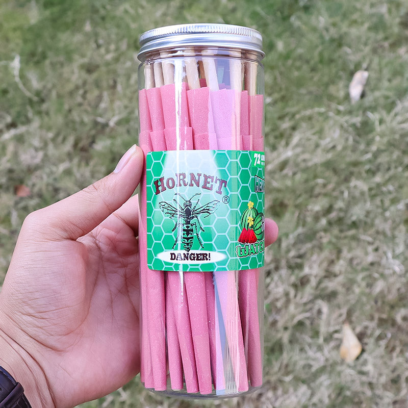 HORNET Watermelon Flavored Pink Pre Rolled Cones, King Size Pre Rolled Rolling Paper with tips, Slow Burning Rolling Cones & load, 72 PCS / Jar
