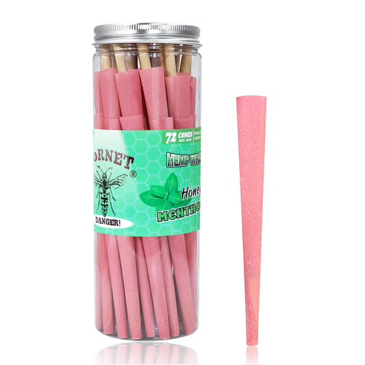 HORNET Mint Flavored Pink Pre Rolled Cones, King Size Pre Rolled Rolling Paper with tips, Slow Burning Rolling Cones & load, 72 PCS / Jar