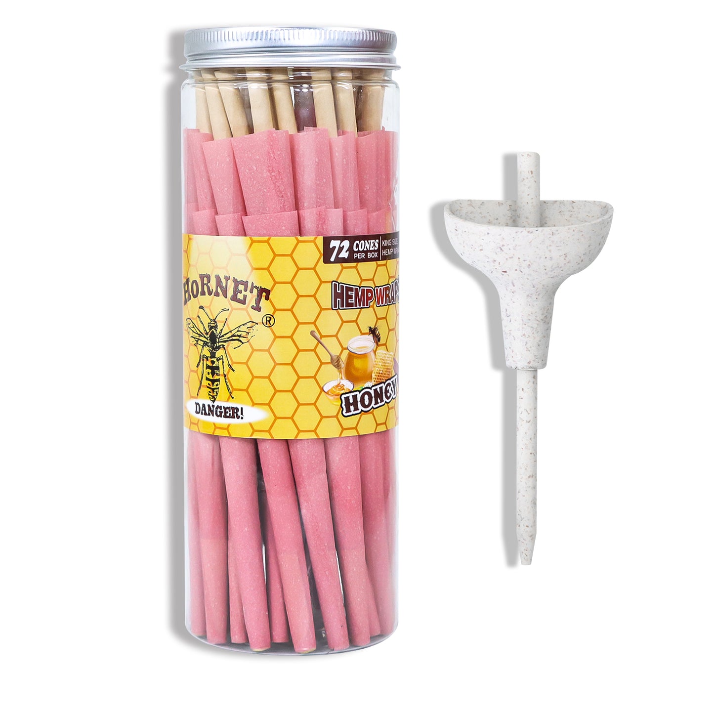 HORNET Honey Flavored Pink Pre Rolled Cones, King Size Pre Rolled Rolling Paper with tips, Slow Burning Rolling Cones & load, 72 PCS / Jar