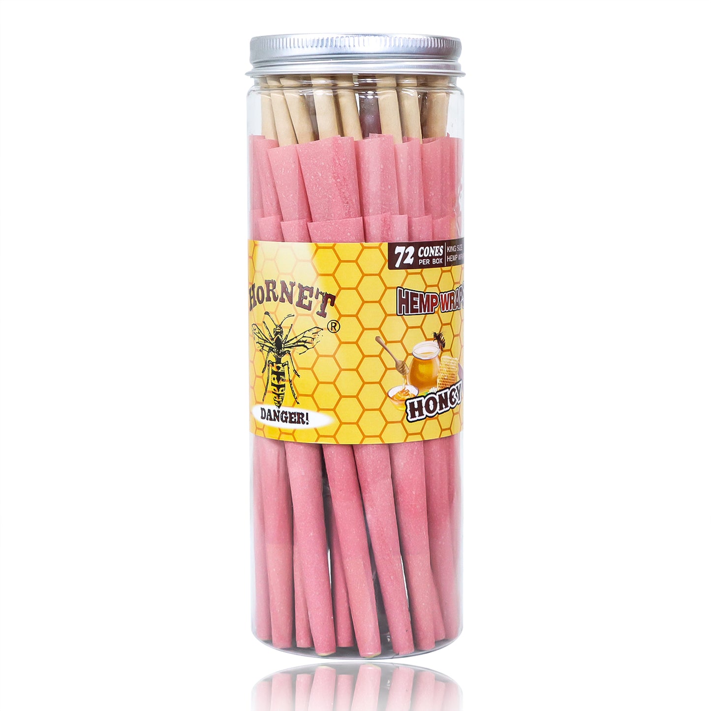 HORNET Honey Flavored Pink Pre Rolled Cones, King Size Pre Rolled Rolling Paper with tips, Slow Burning Rolling Cones & load, 72 PCS / Jar
