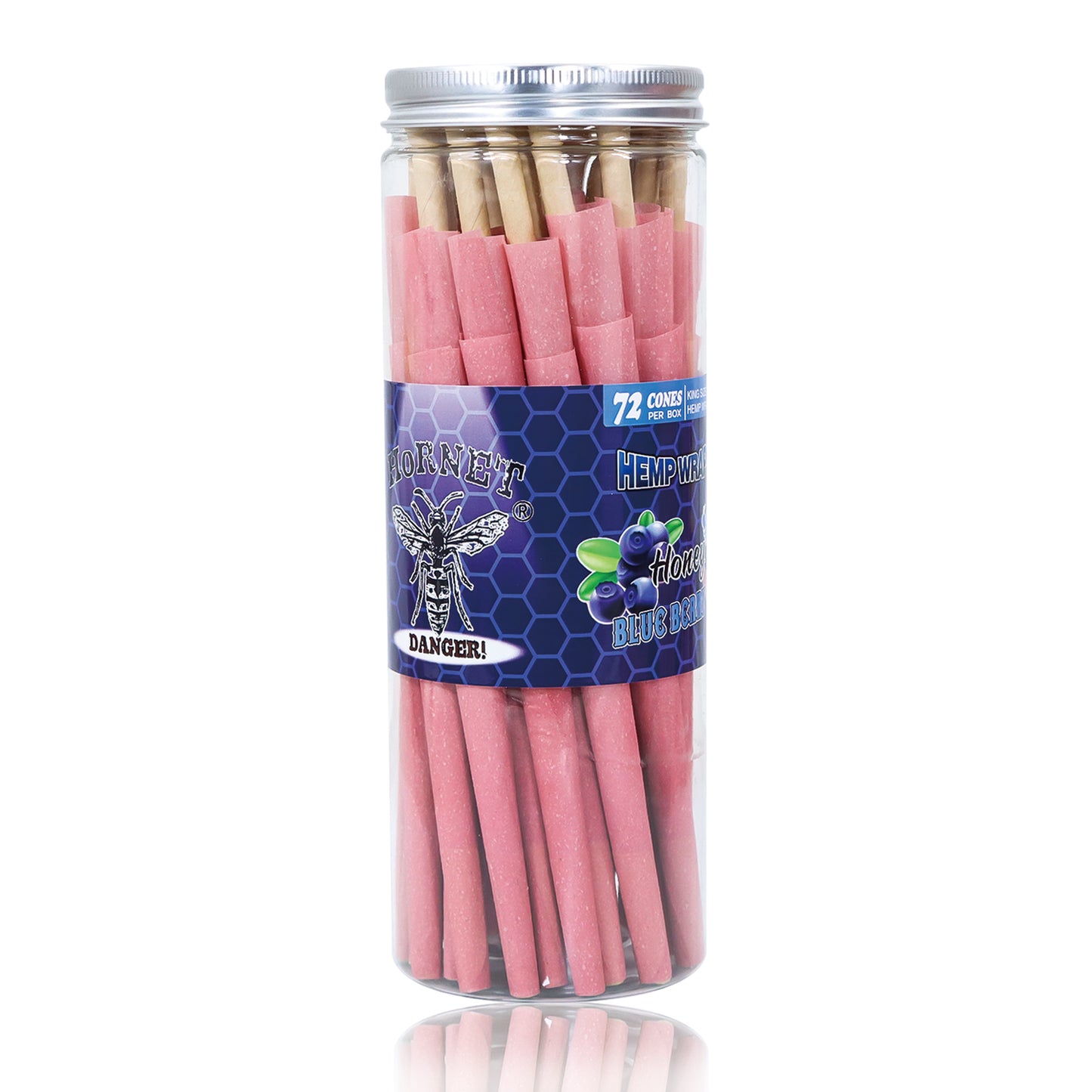 HORNET Blueberry Flavored Pink Pre Rolled Cones, King Size Pre Rolled Rolling Paper with tips, Slow Burning Rolling Cones & load, 72 PCS / Jar