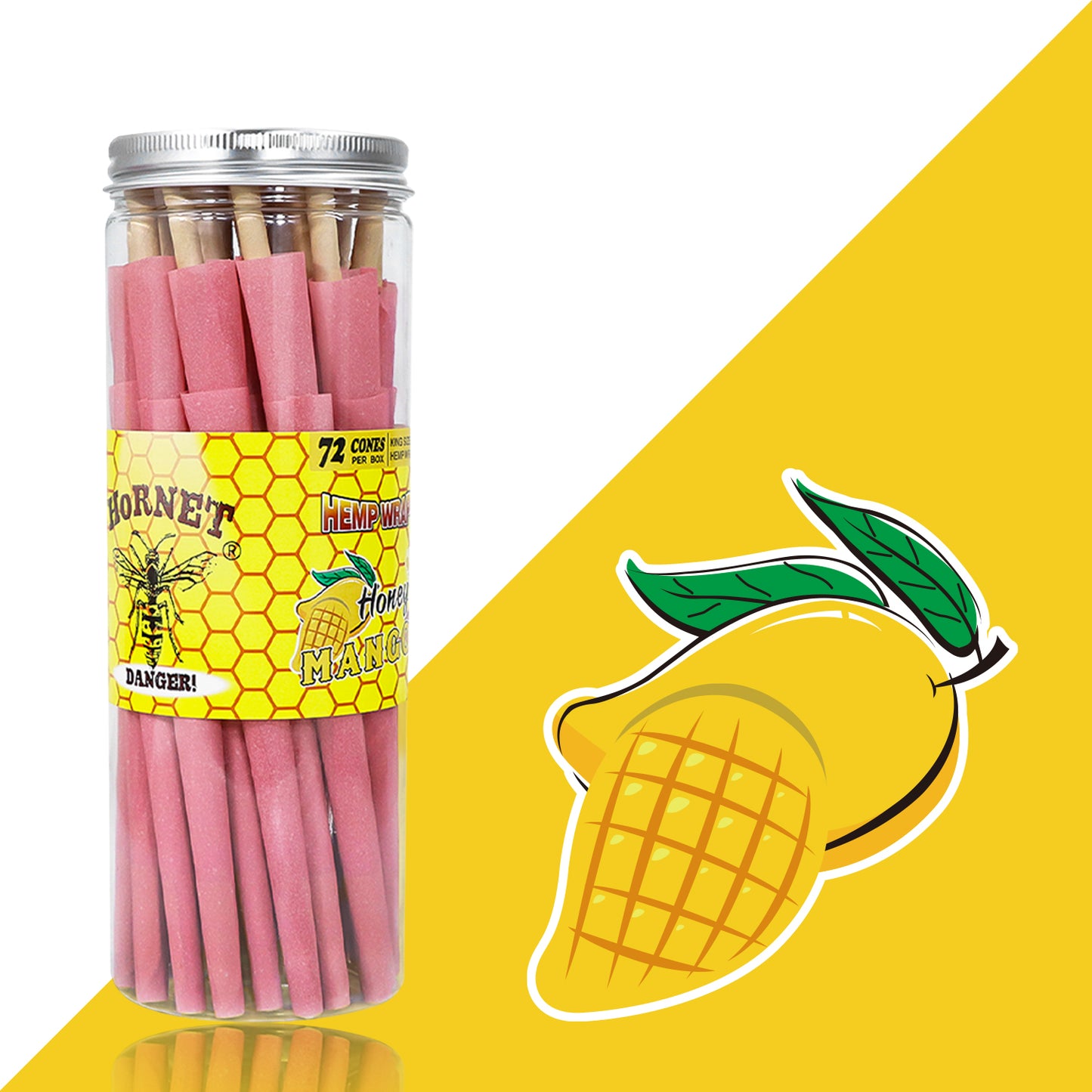 HORNET MANGO Flavored Pink Pre Rolled Cones, King Size Pre Rolled Rolling Paper with tips, Slow Burning Rolling Cones & load, 72 PCS / Jar