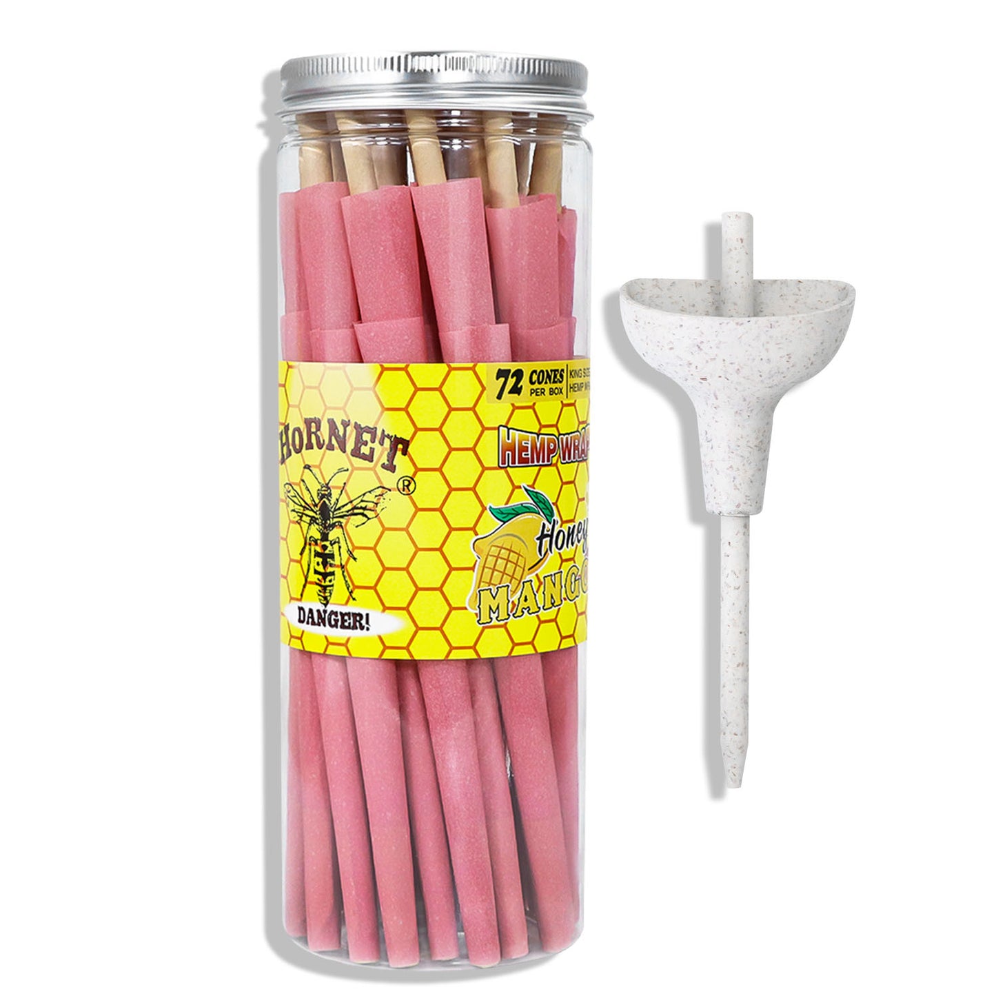 HORNET MANGO Flavored Pink Pre Rolled Cones, King Size Pre Rolled Rolling Paper with tips, Slow Burning Rolling Cones & load, 72 PCS / Jar