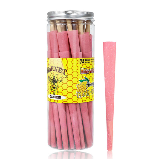 HORNET MANGO Flavored Pink Pre Rolled Cones, King Size Pre Rolled Rolling Paper with tips, Slow Burning Rolling Cones & load, 72 PCS / Jar