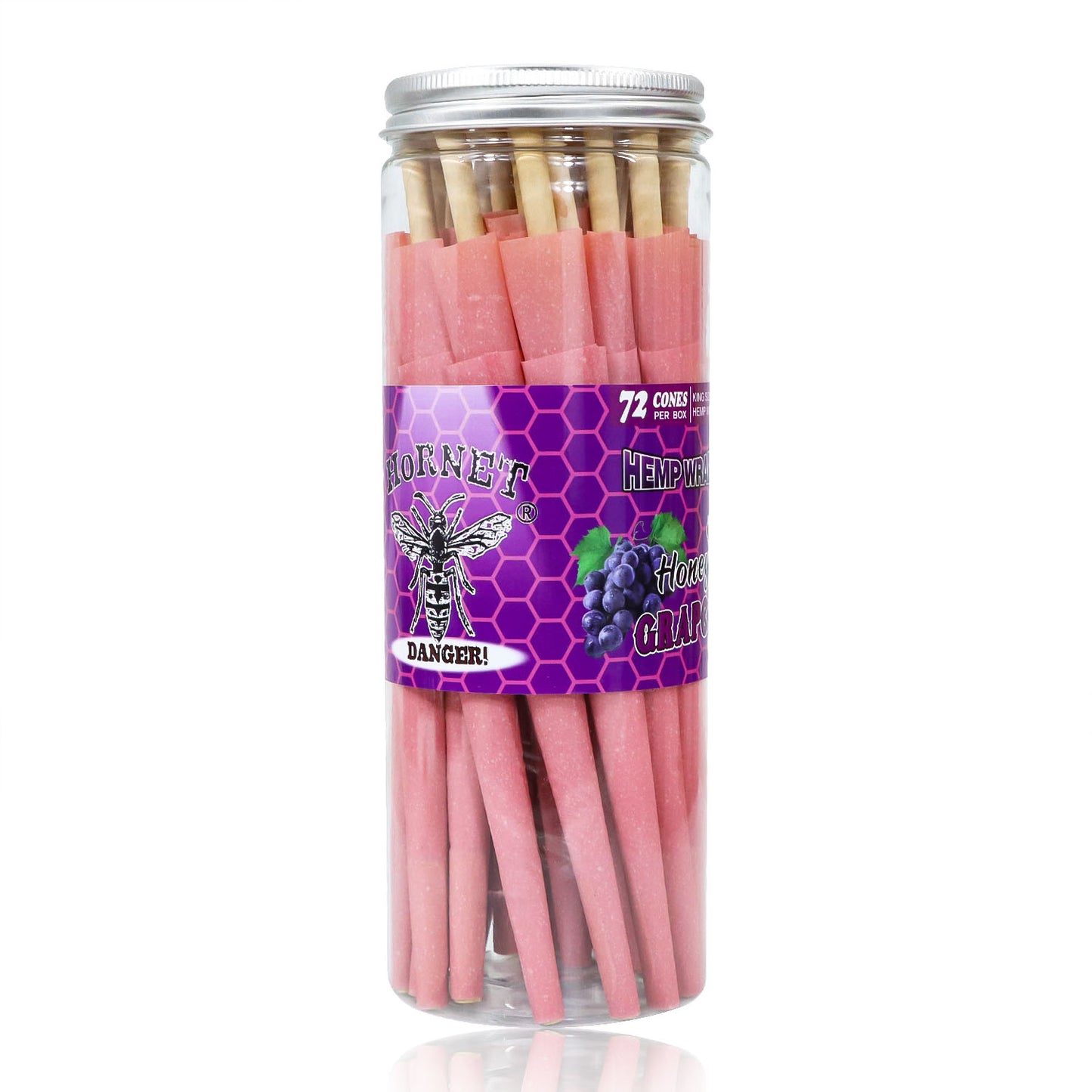 HORNET GRAPE Flavored Pink Pre Rolled Cones, King Size Pre Rolled Rolling Paper with tips, Slow Burning Rolling Cones & load, 72 PCS / Jar