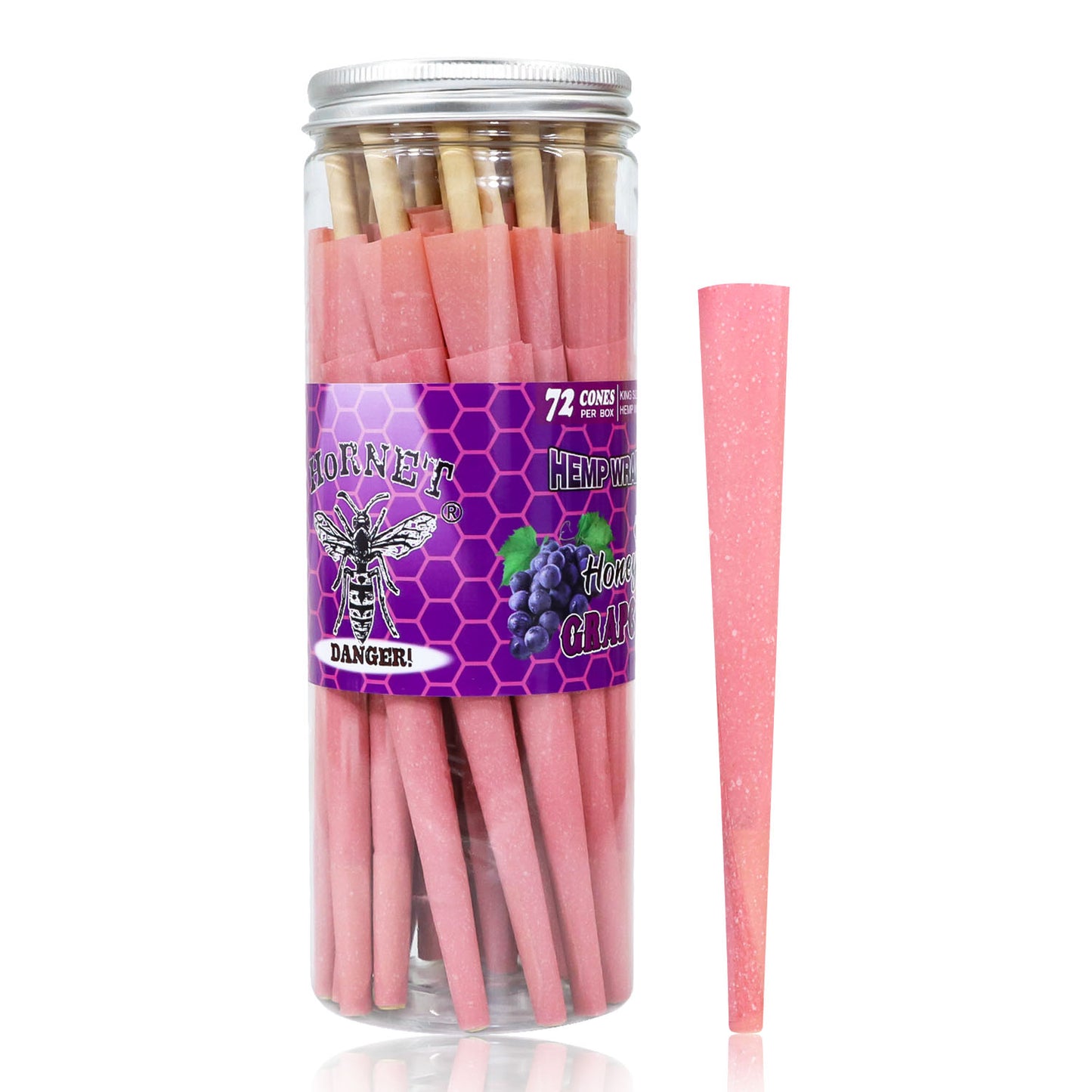 HORNET GRAPE Flavored Pink Pre Rolled Cones, King Size Pre Rolled Rolling Paper with tips, Slow Burning Rolling Cones & load, 72 PCS / Jar
