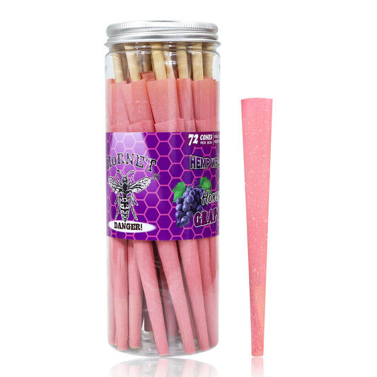 HORNET GRAPE Flavored Pink Pre Rolled Cones, King Size Pre Rolled Rolling Paper with tips, Slow Burning Rolling Cones & load, 72 PCS / Jar