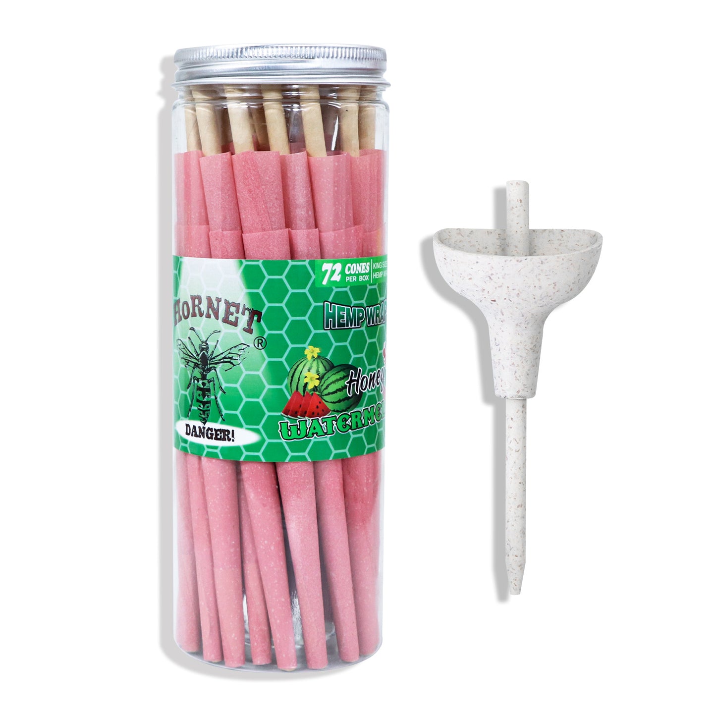 HORNET Watermelon Flavored Pink Pre Rolled Cones, King Size Pre Rolled Rolling Paper with tips, Slow Burning Rolling Cones & load, 72 PCS / Jar
