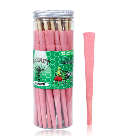 HORNET Watermelon Flavored Pink Pre Rolled Cones, King Size Pre Rolled Rolling Paper with tips, Slow Burning Rolling Cones & load, 72 PCS / Jar