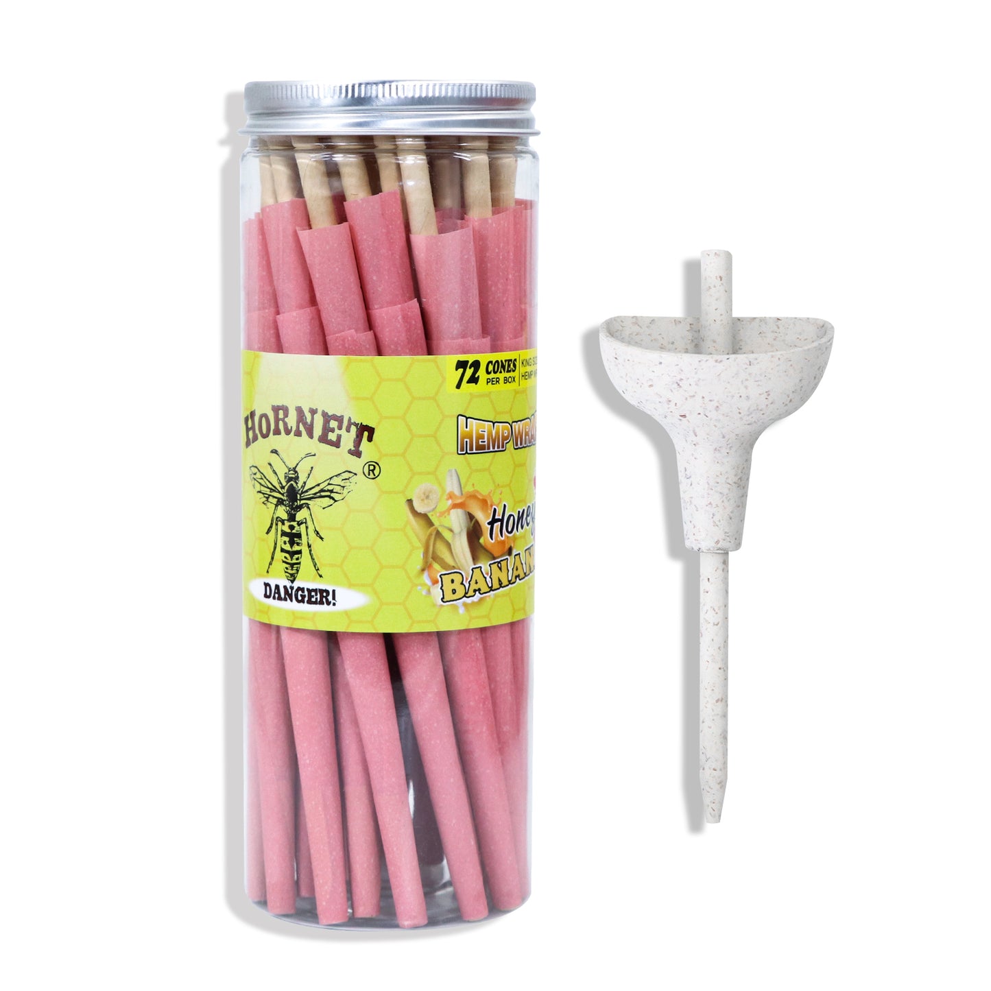 HORNET Banana Flavored Pink Pre Rolled Cones, King Size Pre Rolled Rolling Paper with tips, Slow Burning Rolling Cones & load, 72 PCS / Jar