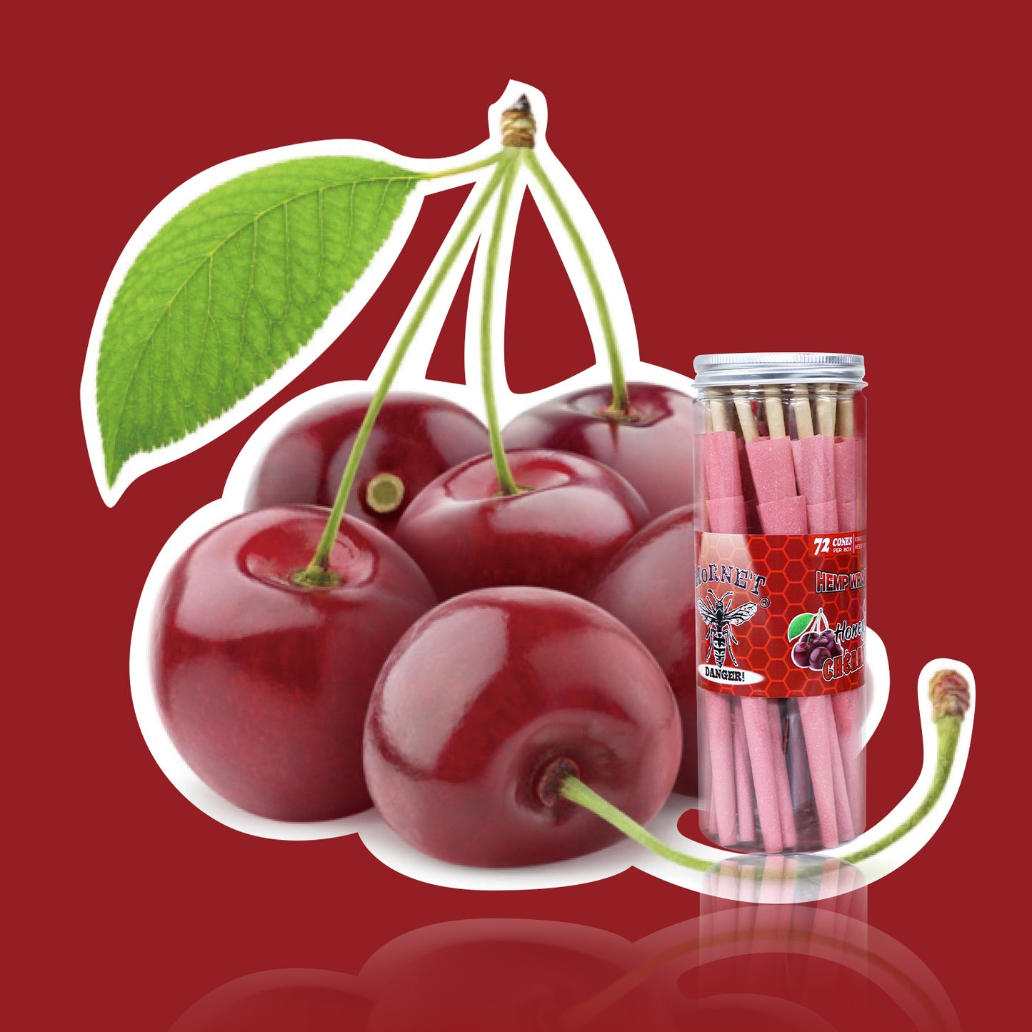 HORNET Cherry Flavored Pink Pre Rolled Cones, King Size Pre Rolled Rolling Paper with tips, Slow Burning Rolling Cones & load, 72 PCS / Jar