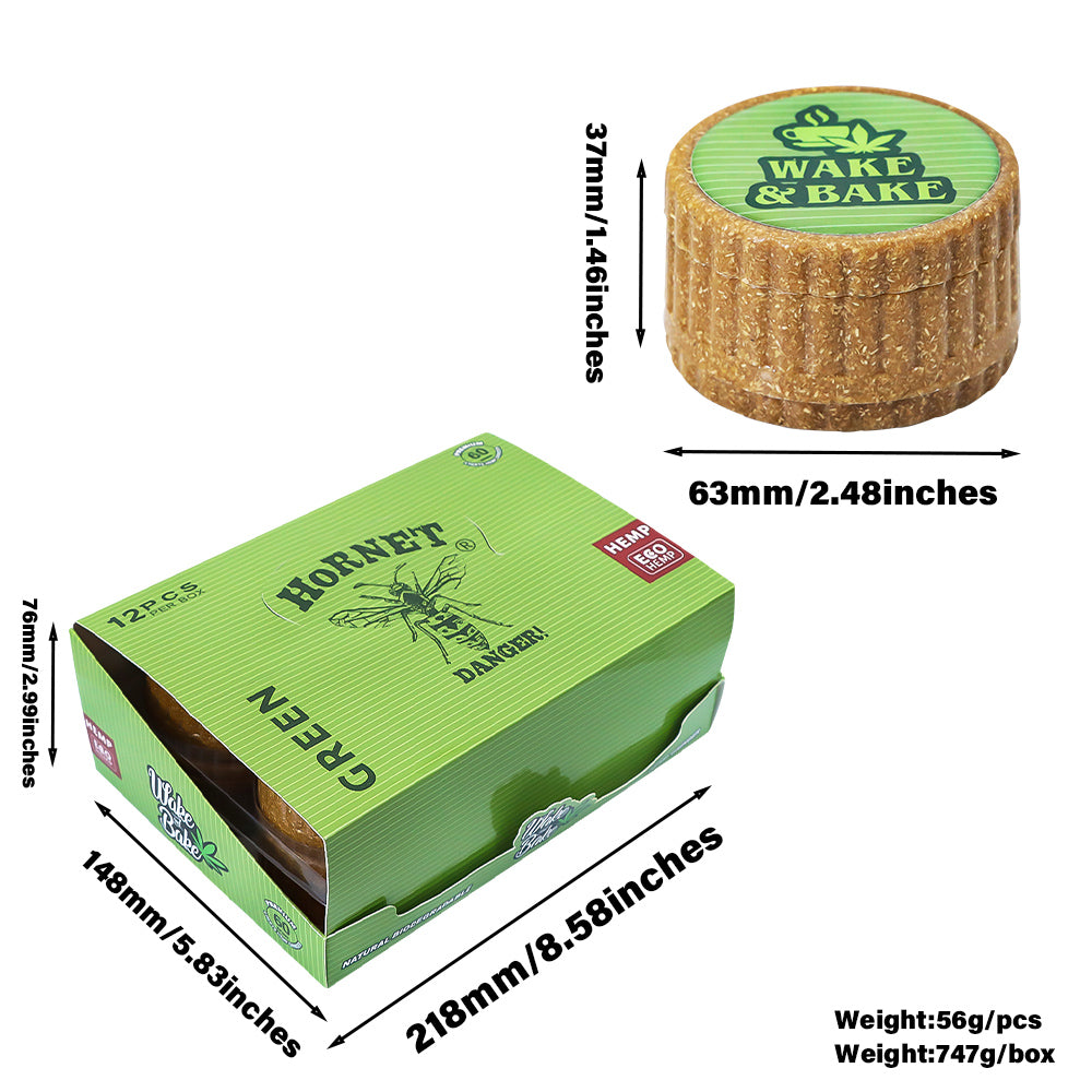 HORNET Biodegradable Plastic Herb Grinder, 3 Layers Ø 63 Size Plant Fiber Grinder, Portable Smoker Grinder, 12 PCS / Box