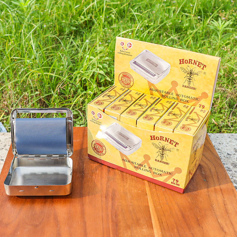 HORNET 70 mm Size Tinplate Rolling Machine Case, Silver Cigarette Rolling Machine Box with Large Stash Case, 6PCS / Box