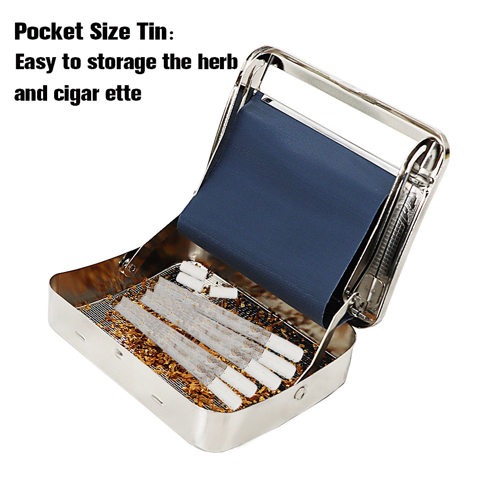 HORNET 70 mm Size Tinplate Rolling Machine Case, Silver Cigarette Rolling Machine Box with Large Stash Case, 6PCS / Box