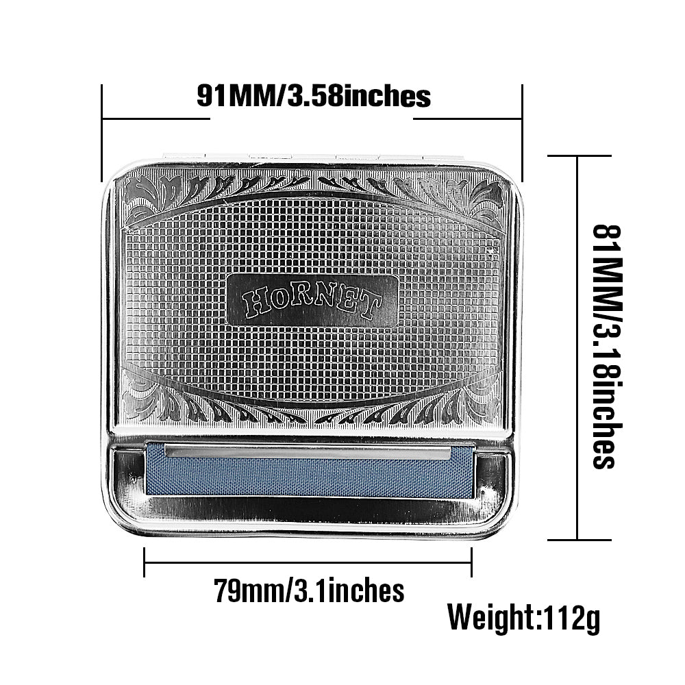 HORNET 70 mm Size Tinplate Rolling Machine Case, Silver Cigarette Rolling Machine Box with Large Stash Case, 6PCS / Box