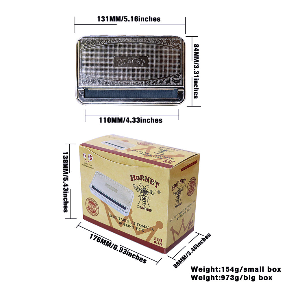 HORNET King Size Tinplate Rolling Machine Case, Silver Cigarette Rolling Machine Box with Large Stash Case, 6PCS / Box