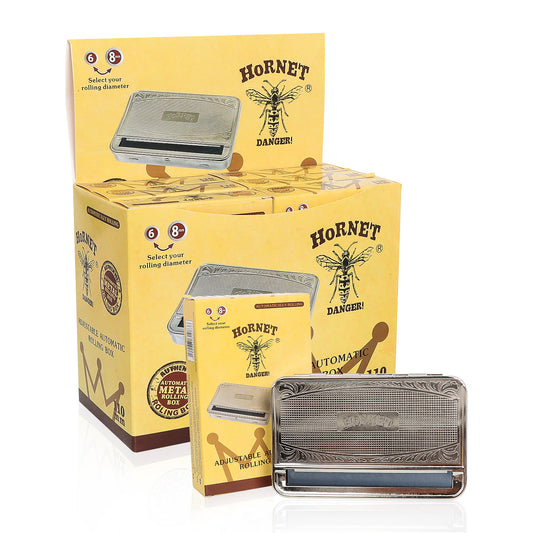 HORNET King Size Tinplate Rolling Machine Case, Silver Cigarette Rolling Machine Box with Large Stash Case, 6PCS / Box