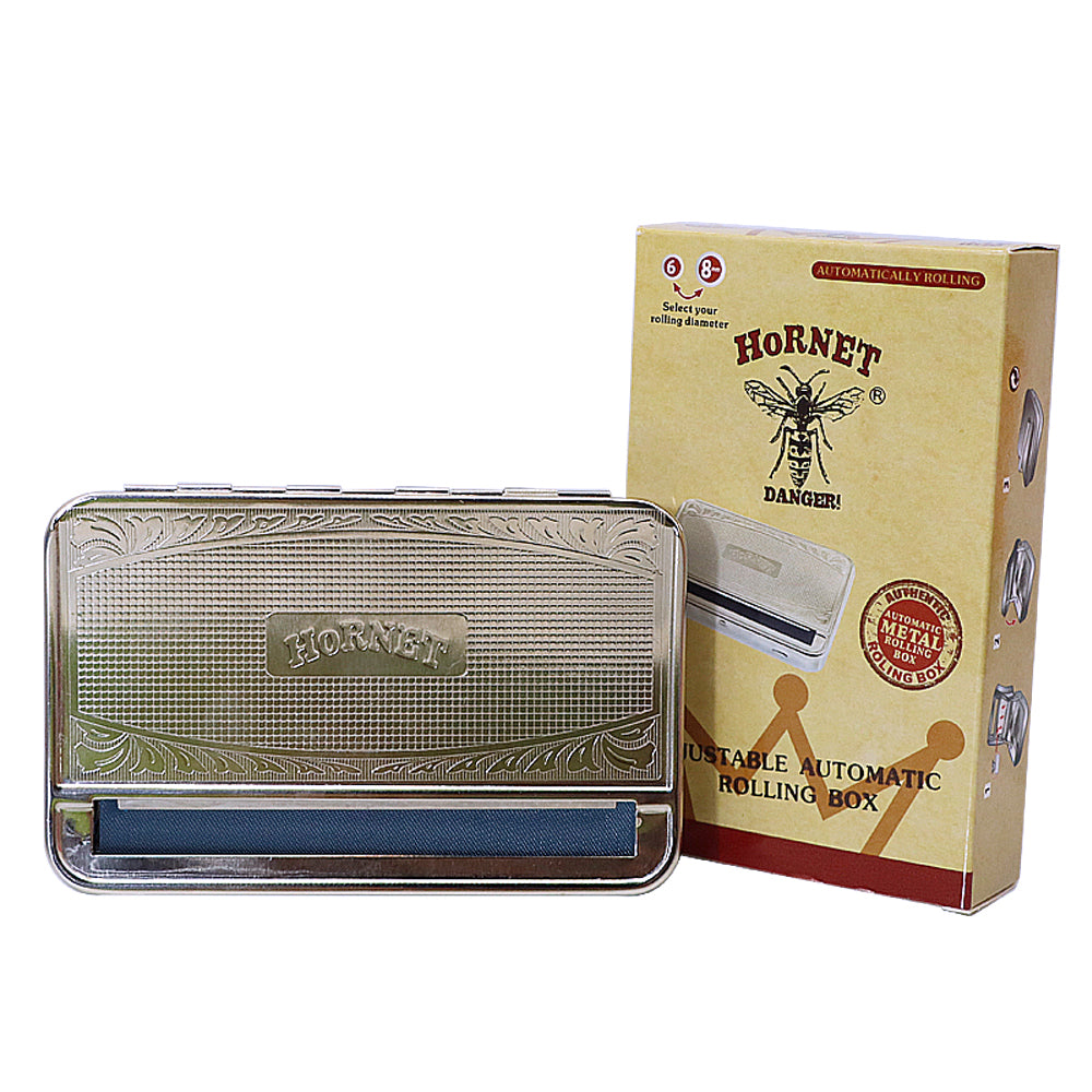 HORNET King Size Tinplate Rolling Machine Case, Silver Cigarette Rolling Machine Box with Large Stash Case, 6PCS / Box