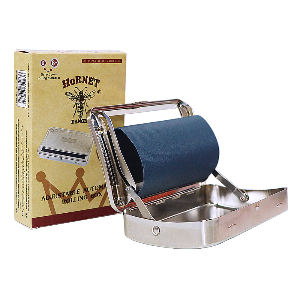 HORNET King Size Tinplate Rolling Machine Case, Silver Cigarette Rolling Machine Box with Large Stash Case, 6PCS / Box