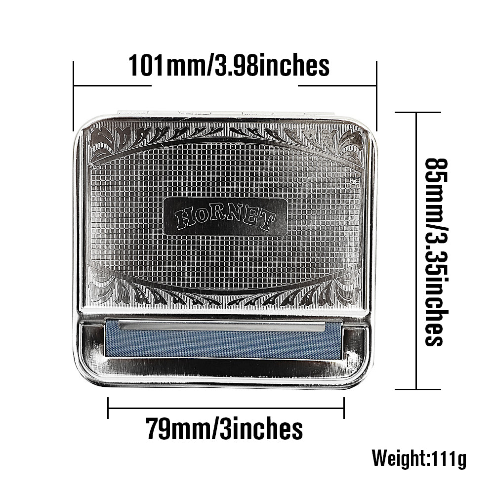 HORNET 79 mm Size Tinplate Rolling Machine Case, Silver Cigarette Rolling Machine Box with Large Stash Case, 6PCS / Box