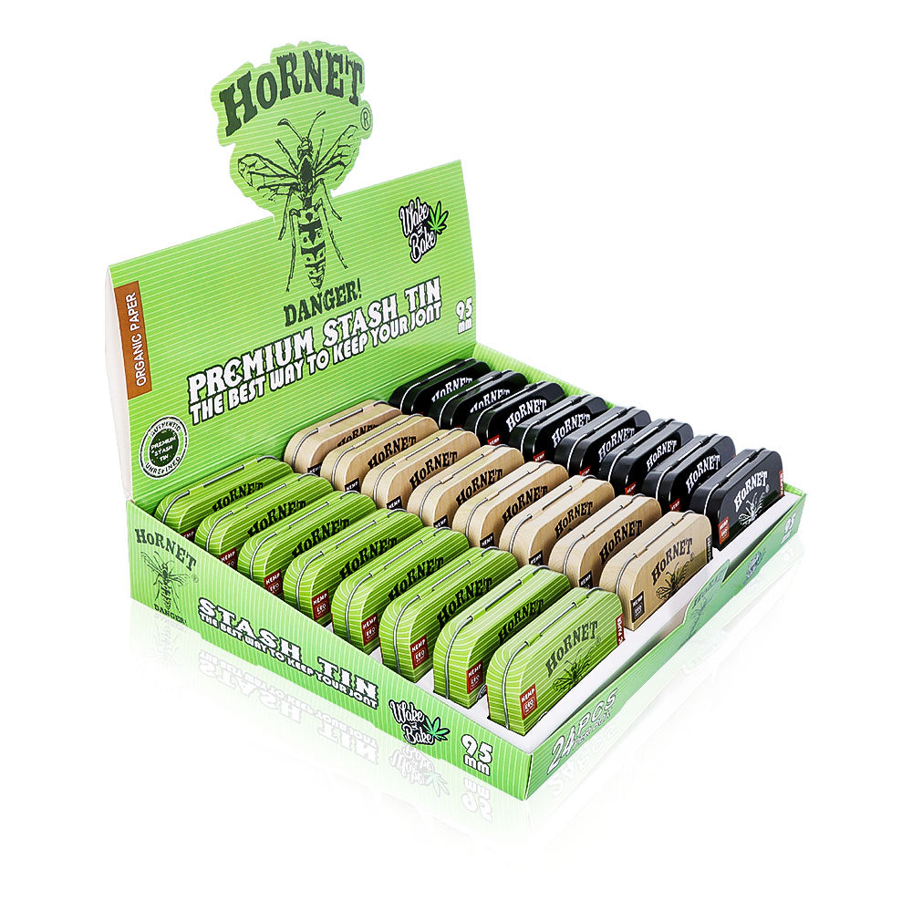 HORNET Tinplate Flip Tobacco Storage Box, 100 x 64 mm Size Metal Tin, Portable & Smell Proof Tobacco Storage Case, 24 Case / Box