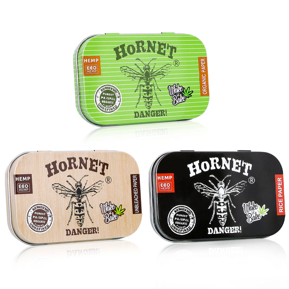 HORNET Tinplate Flip Tobacco Storage Box, 100 x 64 mm Size Metal Tin, Portable & Smell Proof Tobacco Storage Case, 24 Case / Box