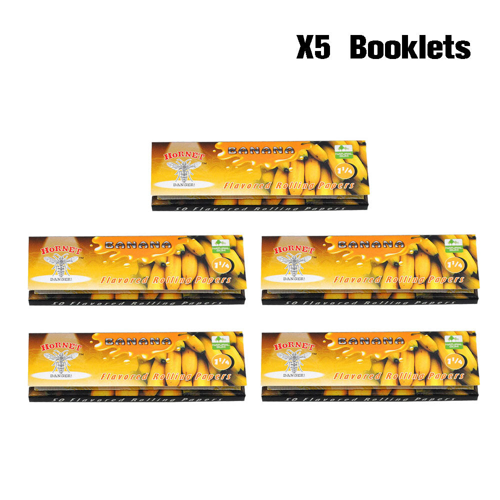 HORNET 1 1/4 Size  Banana Flavors Rolling Papers, Slow Burning Rolling Paper, Natural Rolling Paper, 50 Piece / Pack 50 Pack / Box