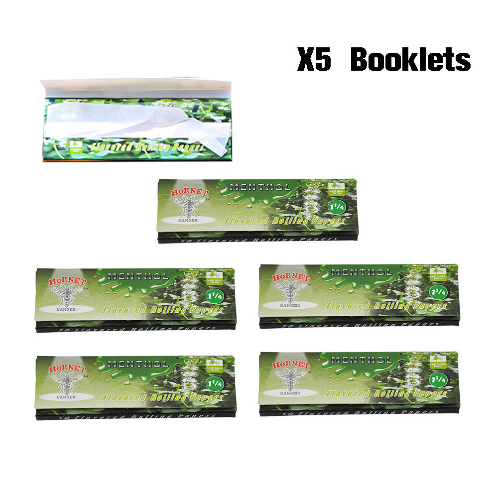 Hornet 1 1/4 Size Menthol Flavors Rolling Papers, Slow Burning Rolling Paper, Natural Rolling Paper, 50 Piece / Pack 50 Pack / Box