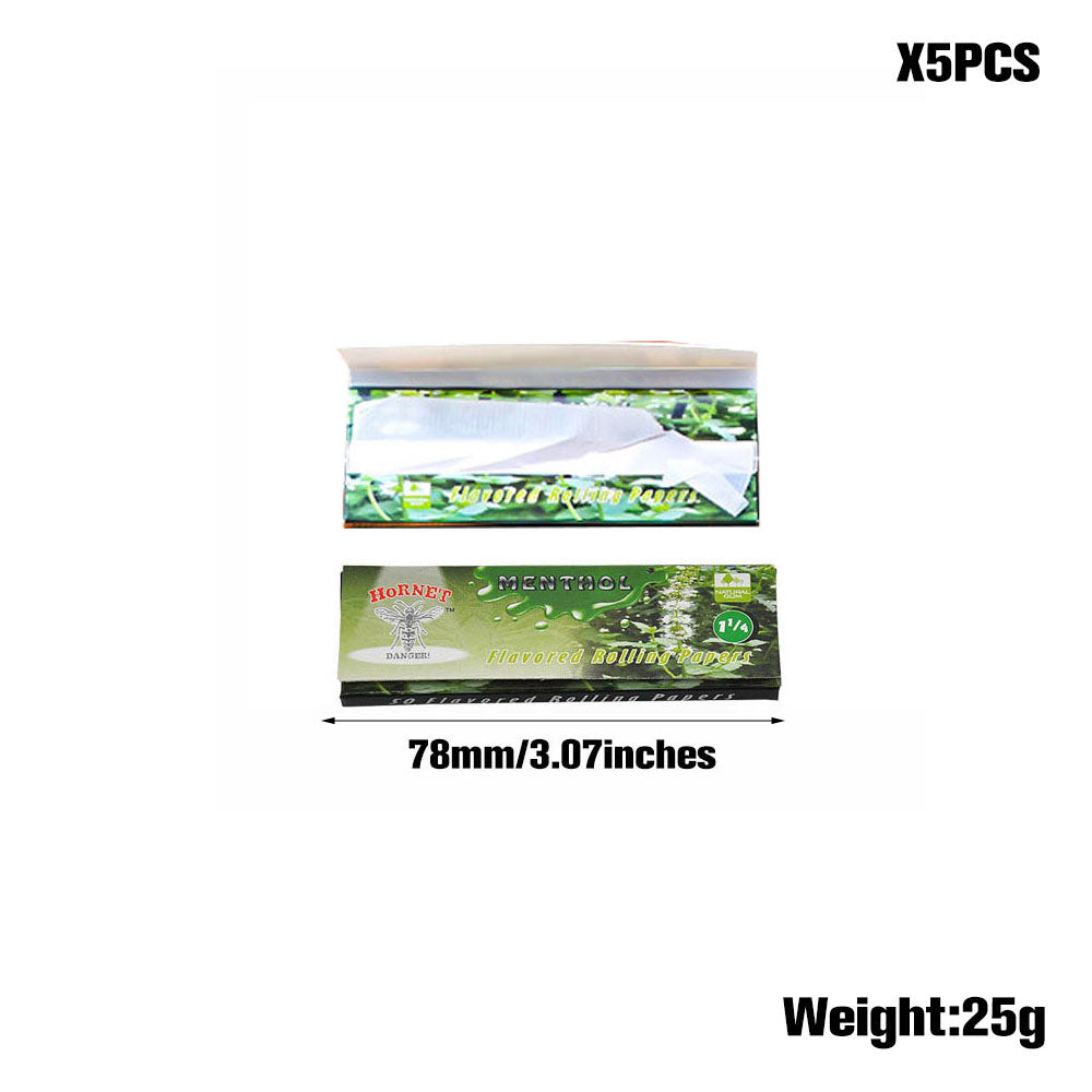 Hornet 1 1/4 Size Menthol Flavors Rolling Papers, Slow Burning Rolling Paper, Natural Rolling Paper, 50 Piece / Pack 50 Pack / Box
