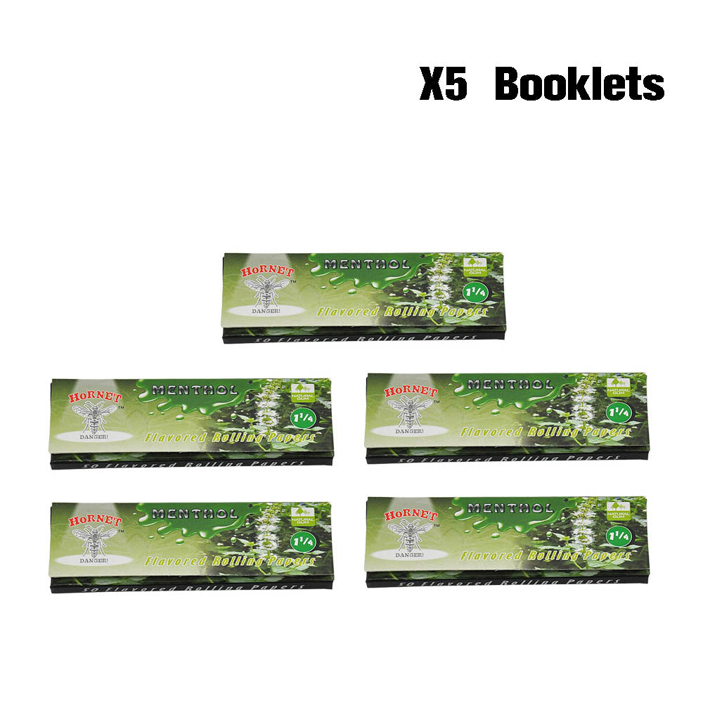 Hornet 1 1/4 Size Menthol Flavors Rolling Papers, Slow Burning Rolling Paper, Natural Rolling Paper, 50 Piece / Pack 50 Pack / Box
