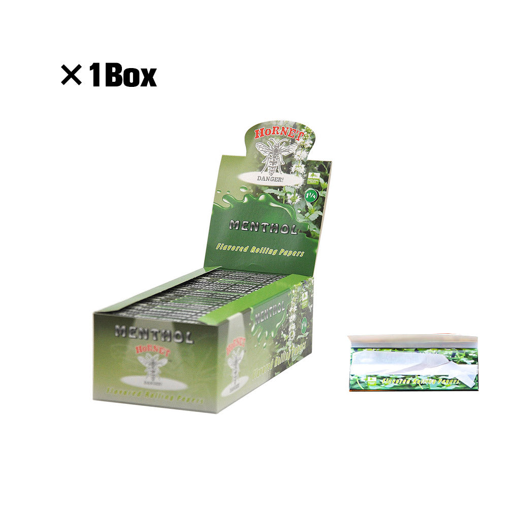Hornet 1 1/4 Size Menthol Flavors Rolling Papers, Slow Burning Rolling Paper, Natural Rolling Paper, 50 Piece / Pack 50 Pack / Box