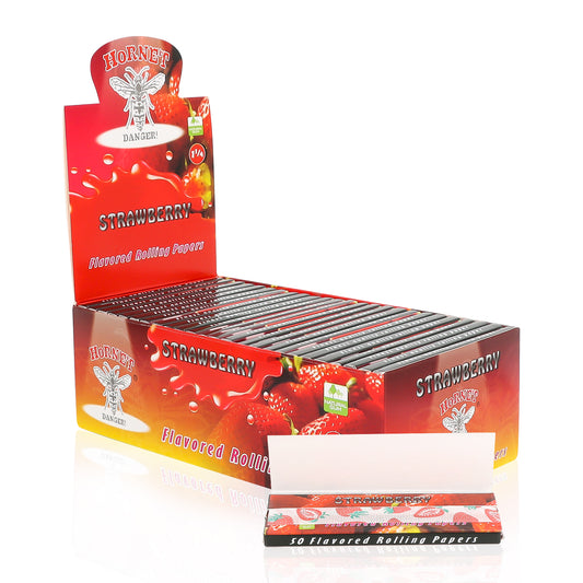 Hornet 1 1/4 Size Strawberry Flavors Rolling Papers, Slow Burning Rolling Paper, Natural Rolling Paper, 50 Piece / Pack 50 Pack / Box