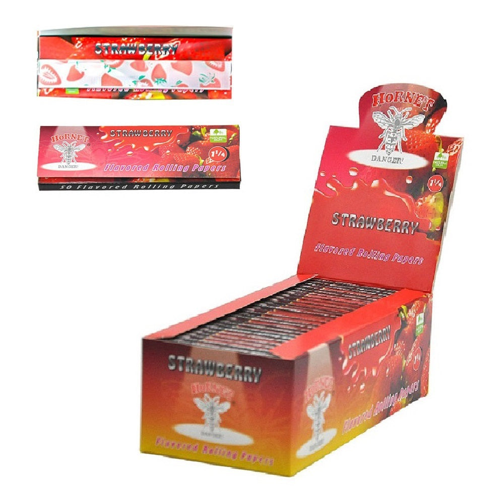 Hornet 1 1/4 Size Strawberry Flavors Rolling Papers, Slow Burning Rolling Paper, Natural Rolling Paper, 50 Piece / Pack 50 Pack / Box